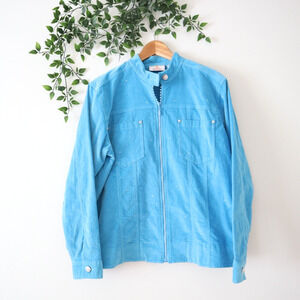 Quacker Factory Women's Blue Zip Front Rhinestone Corduroy Jacket Size Small